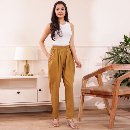 Slim Fit Mid-Rise Gold Narrow Pant