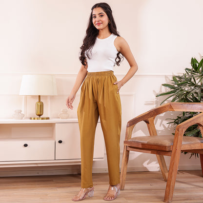 Slim Fit Mid-Rise Gold Narrow Pant