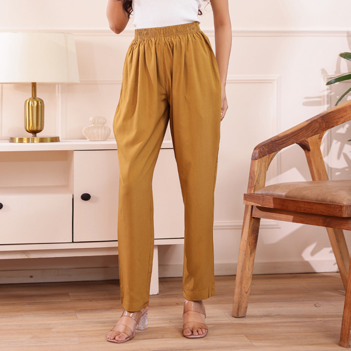 Slim Fit Mid-Rise Gold Narrow Pant