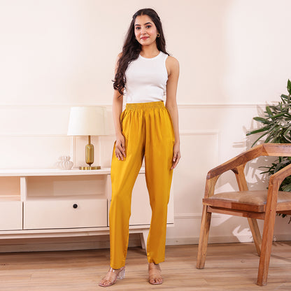 Slim Fit Mid-Rise Mustard Narrow Pant