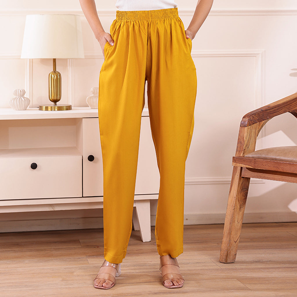 Slim Fit Mid-Rise Mustard Narrow Pant