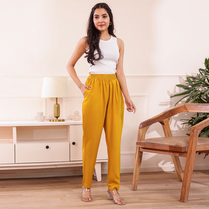 Slim Fit Mid-Rise Mustard Narrow Pant