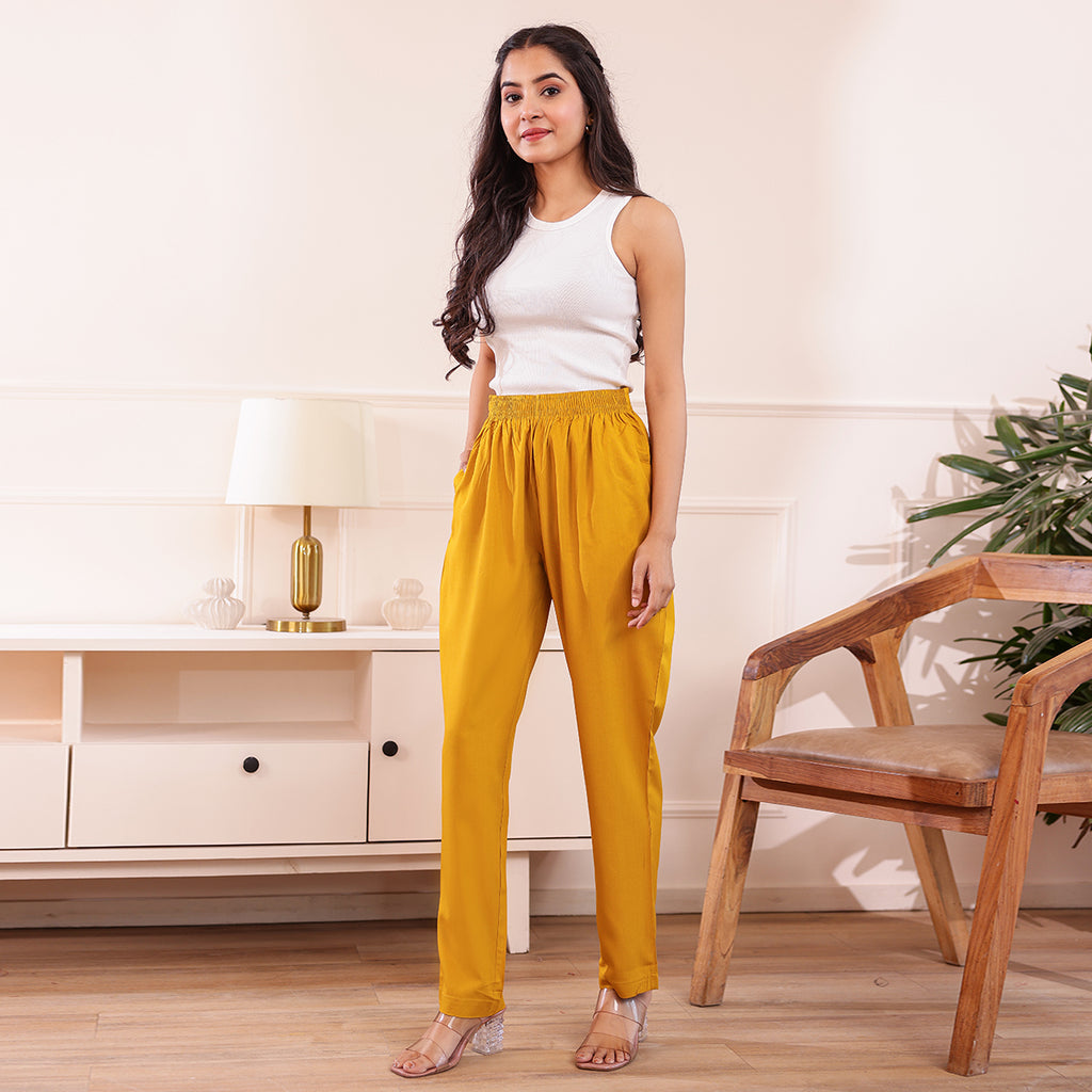 Slim Fit Mid-Rise Mustard Narrow Pant