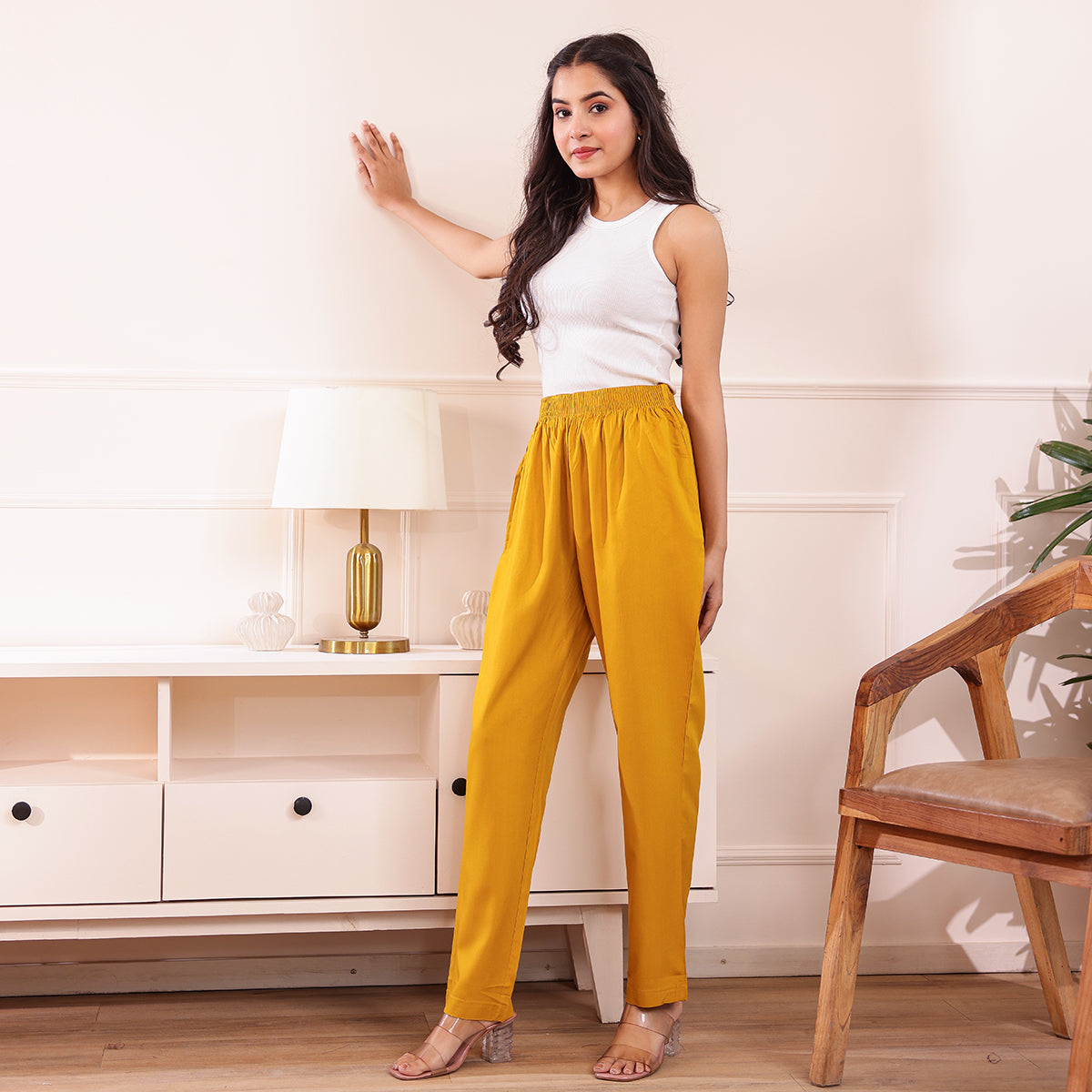 Slim Fit Mid-Rise Mustard Narrow Pant
