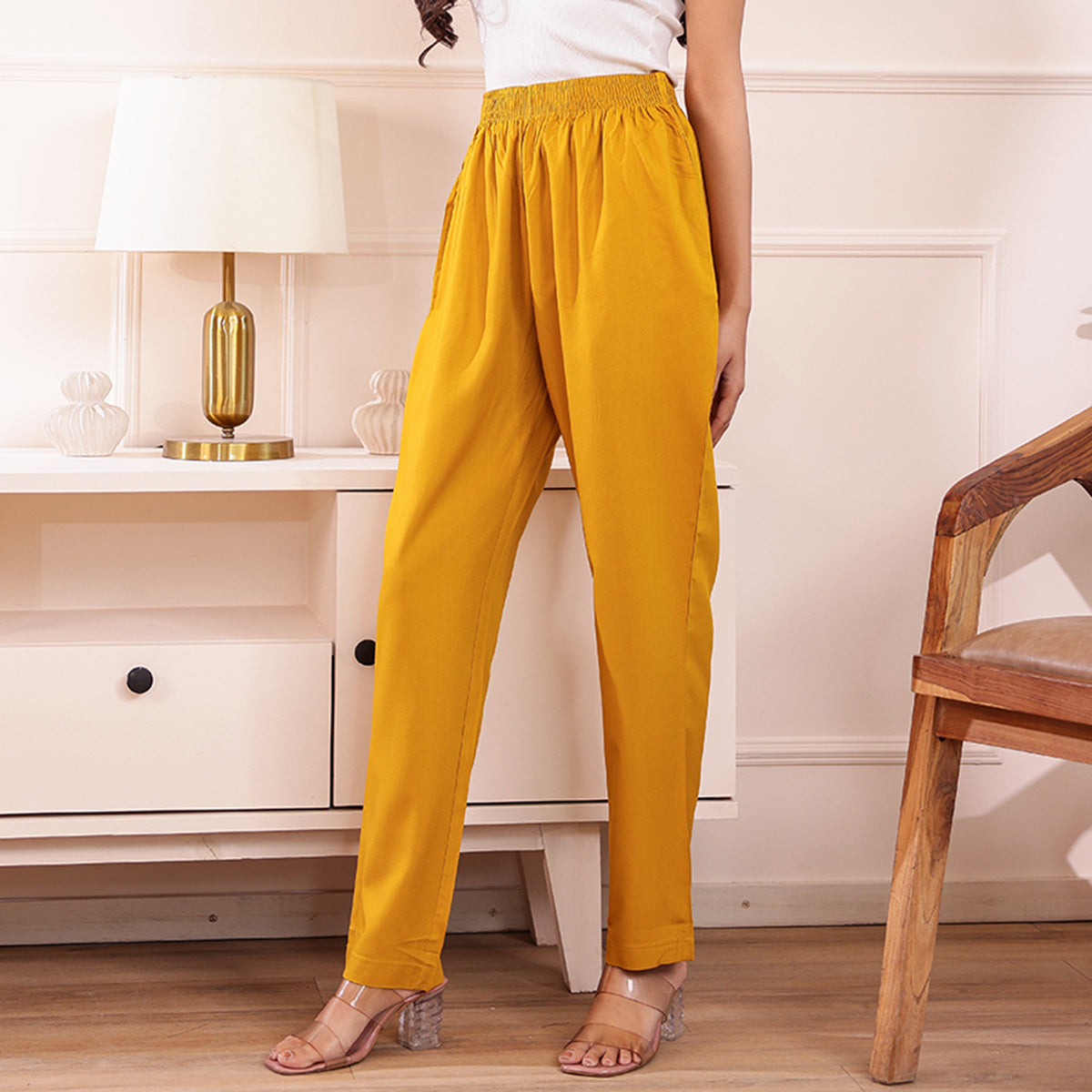 Slim Fit Mid-Rise Mustard Narrow Pant