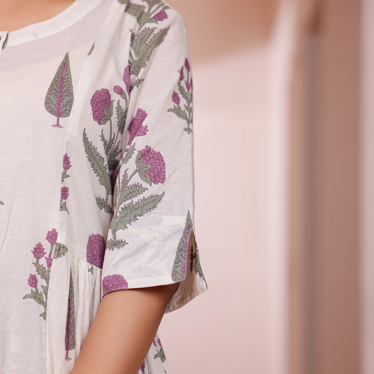 White & Purple Floral Butta Printed Cotton Kurta Palazzo Set With Dupatta