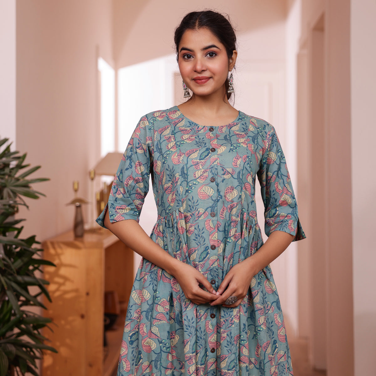 Teal Green Veil Printed Cotton Co-ord Set