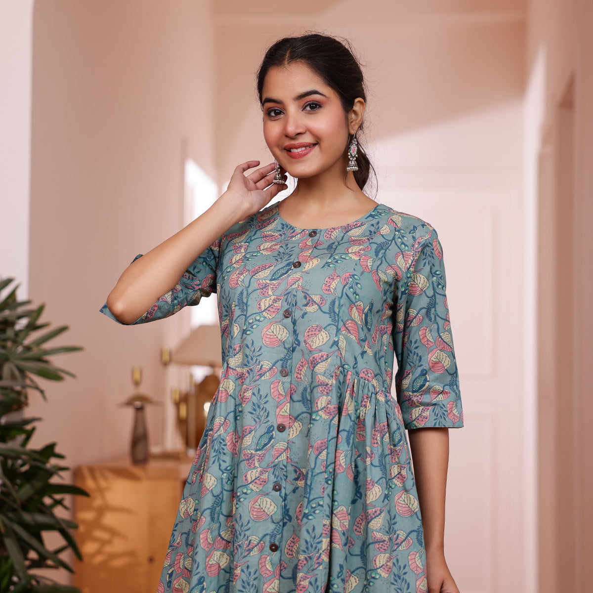 Teal Green Veil Printed Cotton Co-ord Set