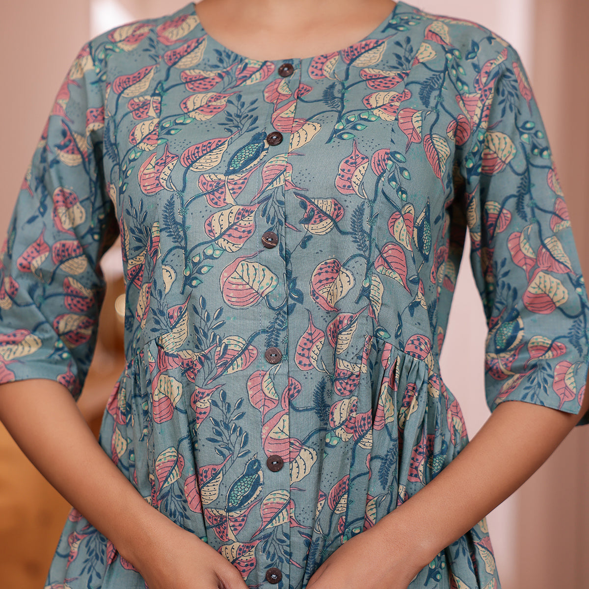 Teal Green Veil Printed Cotton Co-ord Set