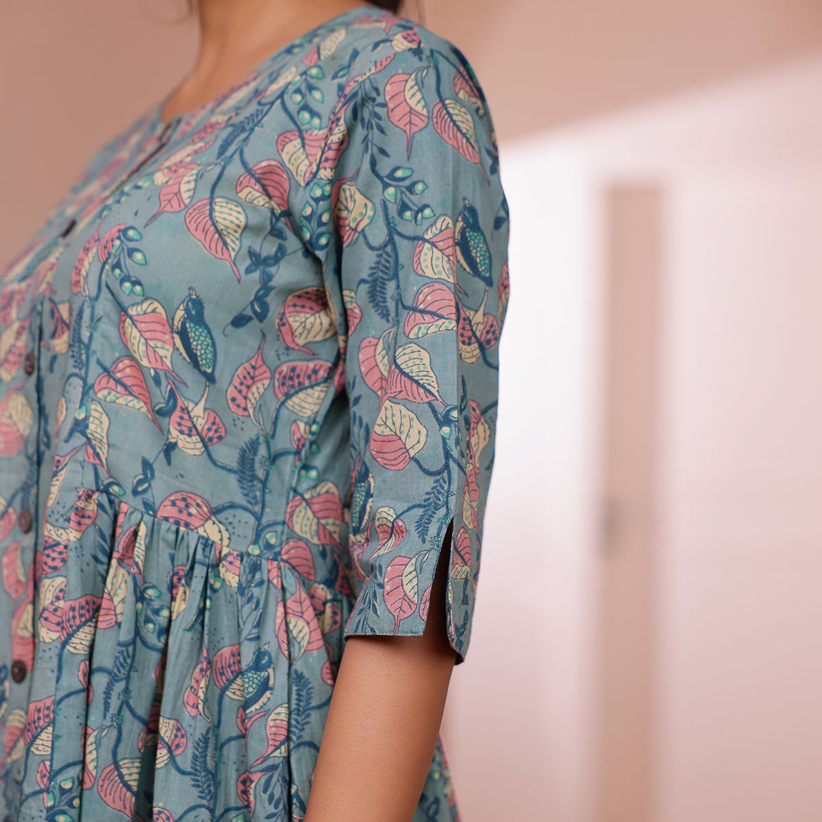 Teal Green Veil Printed Cotton Co-ord Set