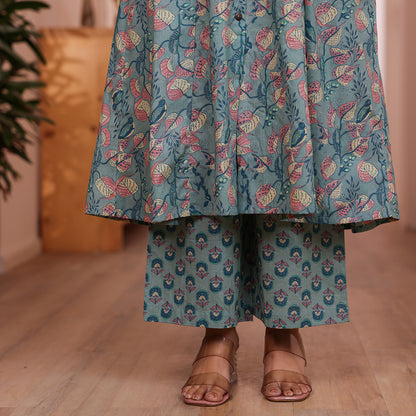 Teal Green Veil Printed Cotton Co-ord Set