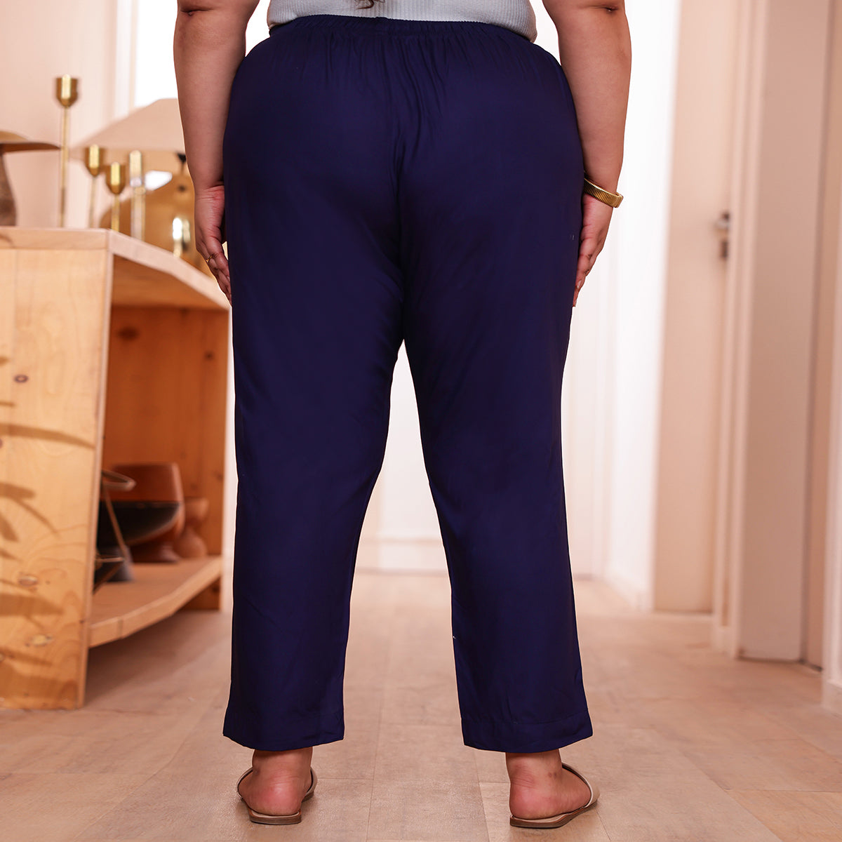 Plus Size Slim Fit Mid-Rise Navy Blue Narrow Pant
