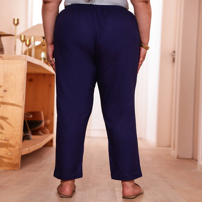 Plus Size Slim Fit Mid-Rise Navy Blue Narrow Pant