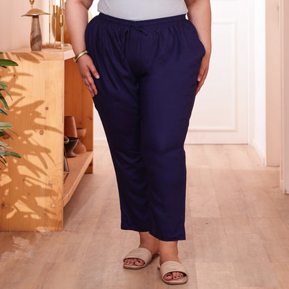 Plus Size Slim Fit Mid-Rise Navy Blue Narrow Pant