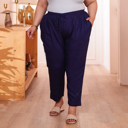 Plus Size Slim Fit Mid-Rise Navy Blue Narrow Pant