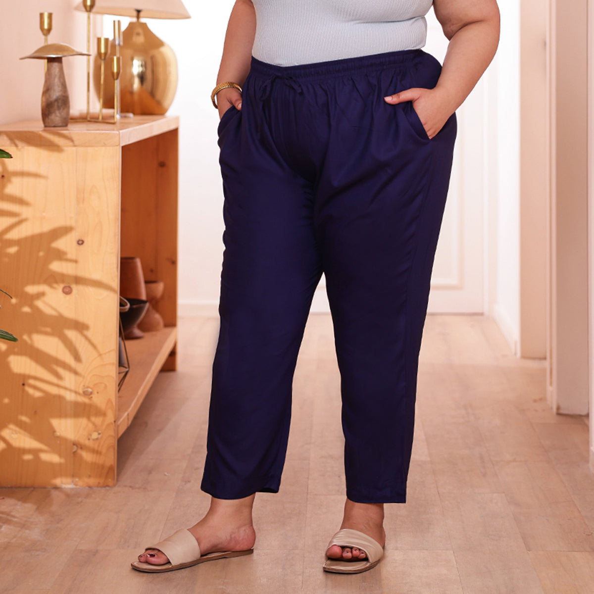 Plus Size Slim Fit Mid-Rise Navy Blue Narrow Pant