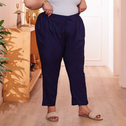 Plus Size Slim Fit Mid-Rise Navy Blue Narrow Pant