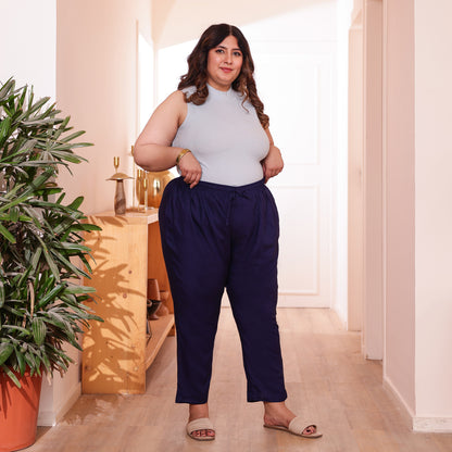 Plus Size Slim Fit Mid-Rise Navy Blue Narrow Pant