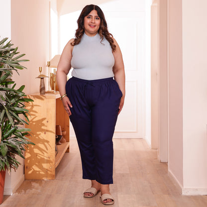Plus Size Slim Fit Mid-Rise Navy Blue Narrow Pant