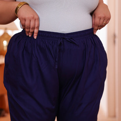 Plus Size Slim Fit Mid-Rise Navy Blue Narrow Pant