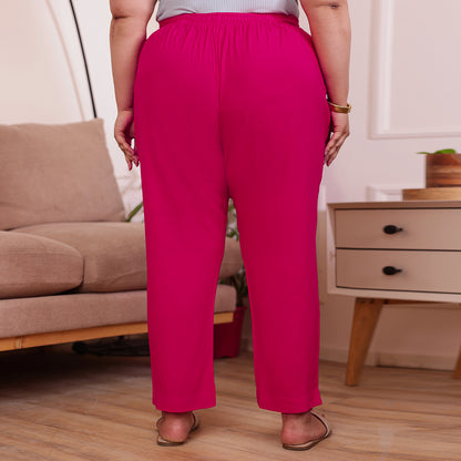 Plus Size Slim Fit Mid-Rise Pink Narrow Pant