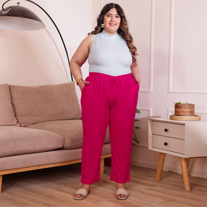 Plus Size Slim Fit Mid-Rise Pink Narrow Pant