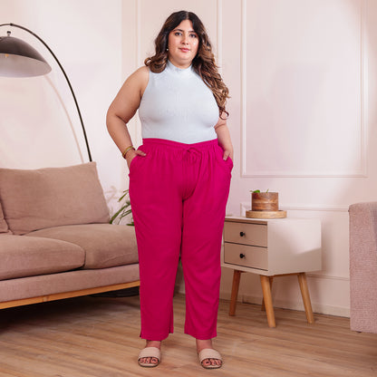 Plus Size Slim Fit Mid-Rise Pink Narrow Pant
