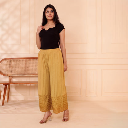 Flared Dark Beige Chikan (Embroidered) Palazzo Pant