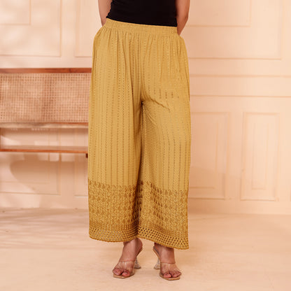 Flared Dark Beige Chikan (Embroidered) Palazzo Pant