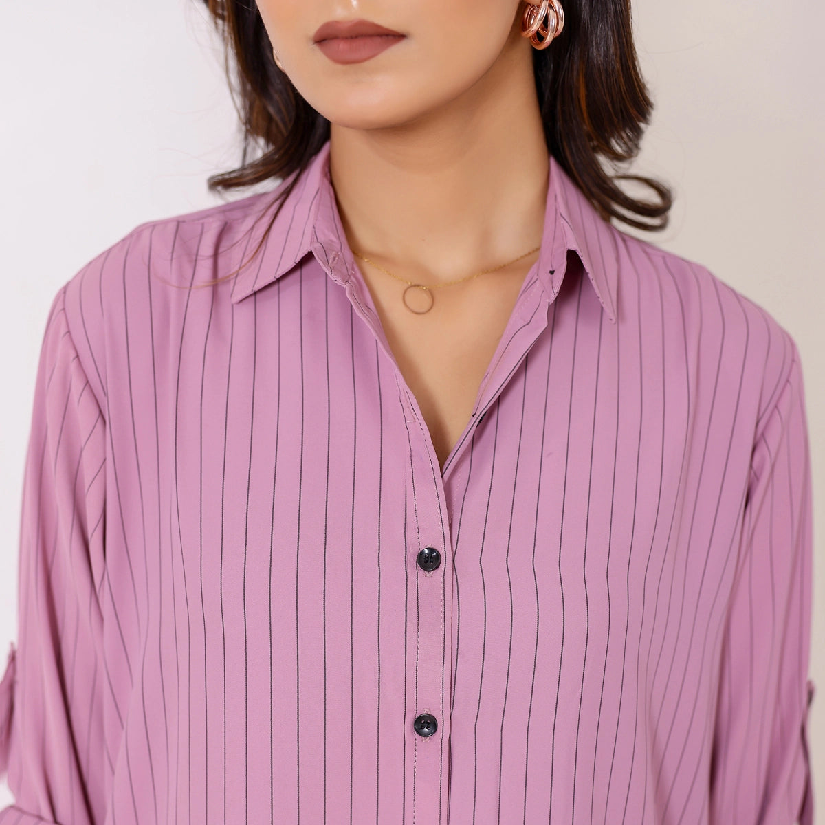 Dusty Mauve High Low Stripes Shirt