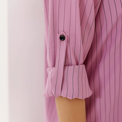 Dusty Mauve High Low Stripes Shirt