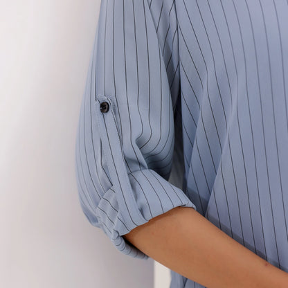 Pastel Blue High low Stripes Shirt