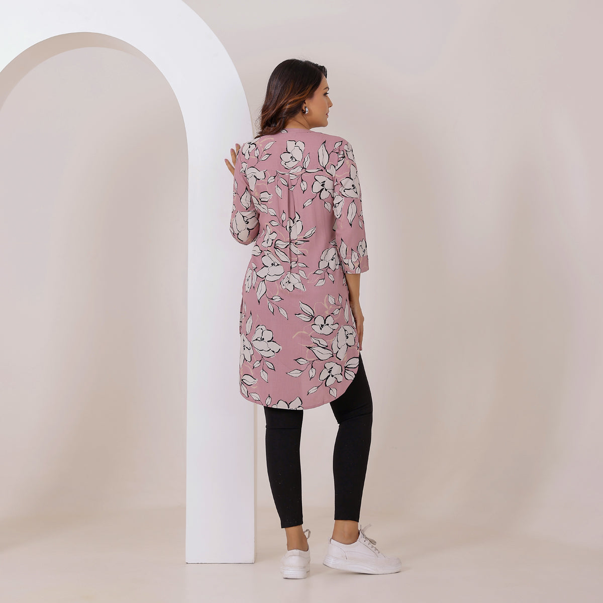 Mauve Floral Print Rayon Tunic