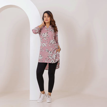 Dusky Rose Floral Printed Rayon Tunic