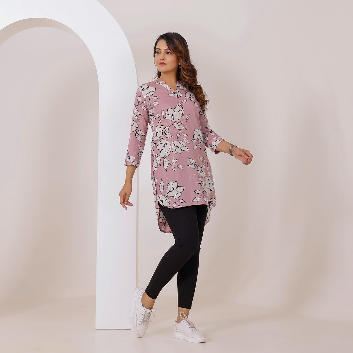 Dusky Rose Floral Printed Rayon Tunic