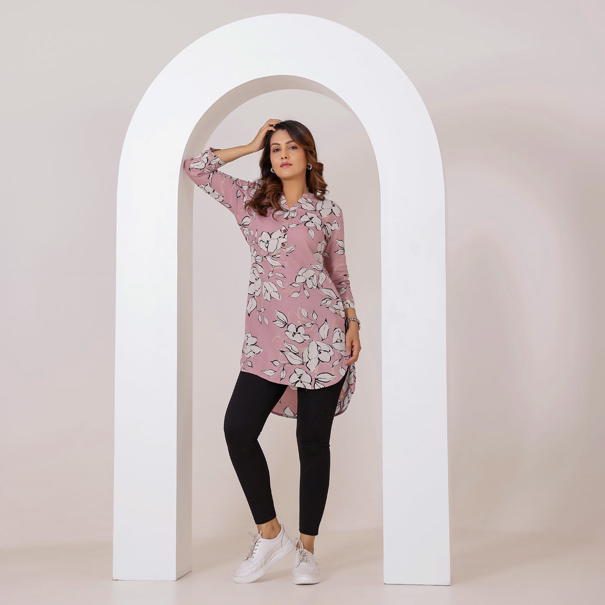 Dusky Rose Floral Printed Rayon Tunic