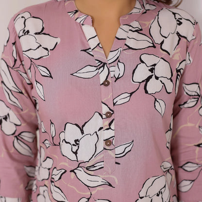 Dusky Rose Floral Printed Rayon Tunic