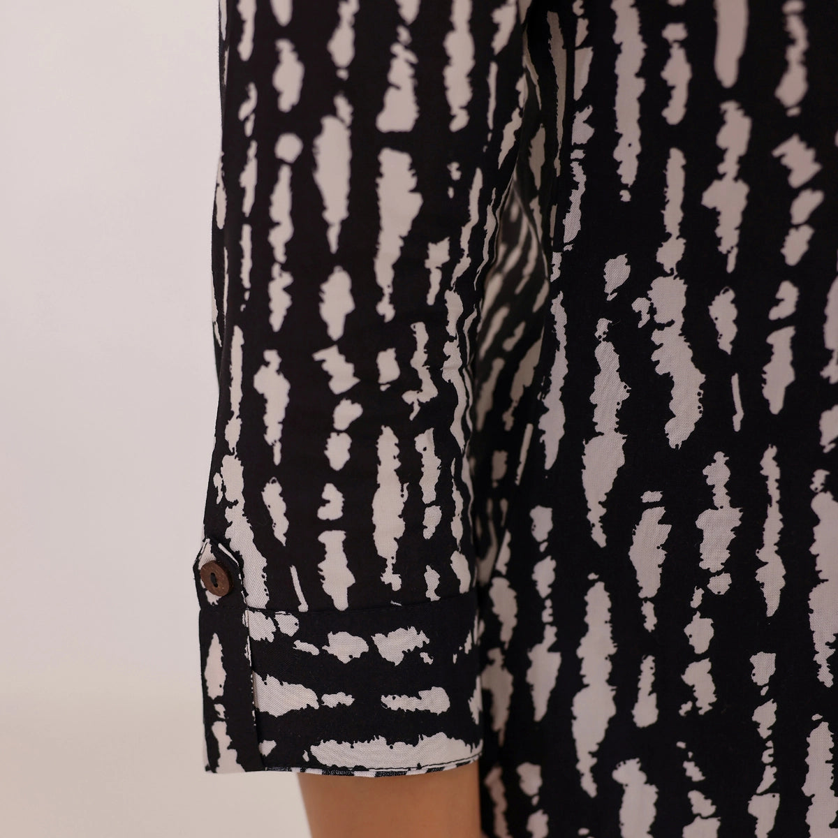 Black and Off-white Stripes Printed Rayon Tunic