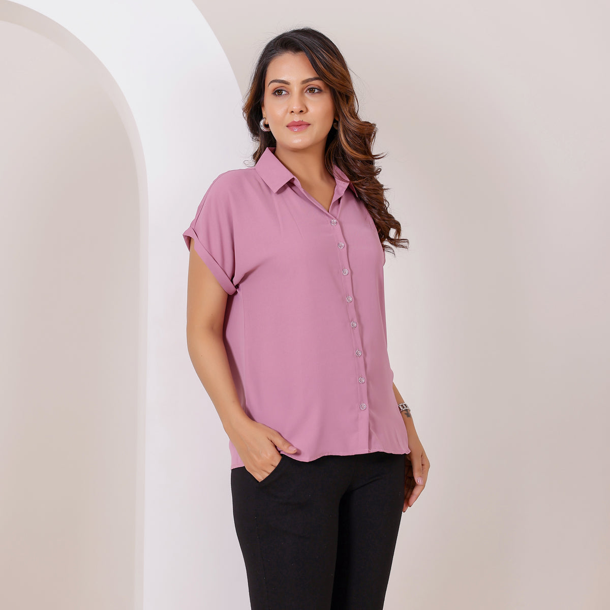 Mauve Collared Butter Crepe Shirt