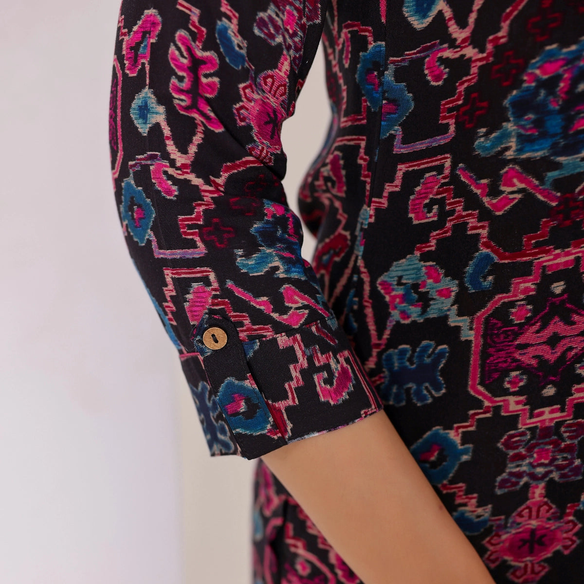 Black and Pink Abstract Printed Rayon Tunic