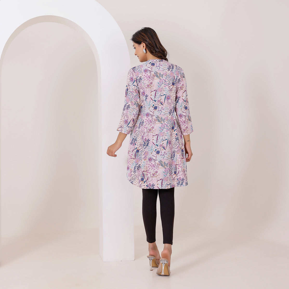 Lavender Multicolor Floral Print Rayon Tunic