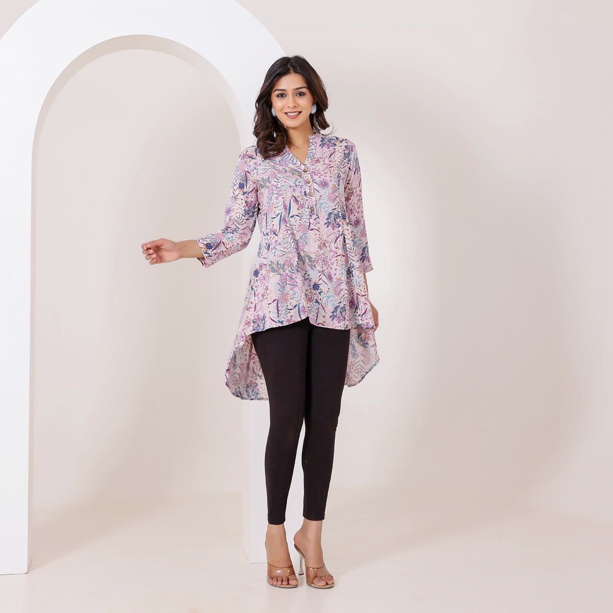 Lavender floral printed Rayon Tunic