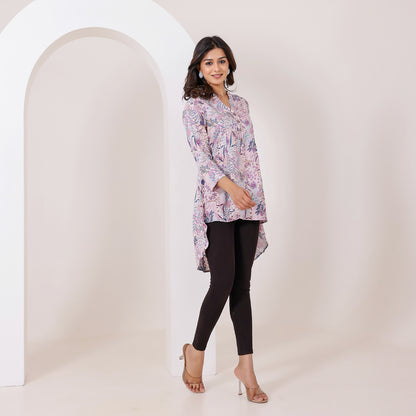 Lavender floral printed Rayon Tunic