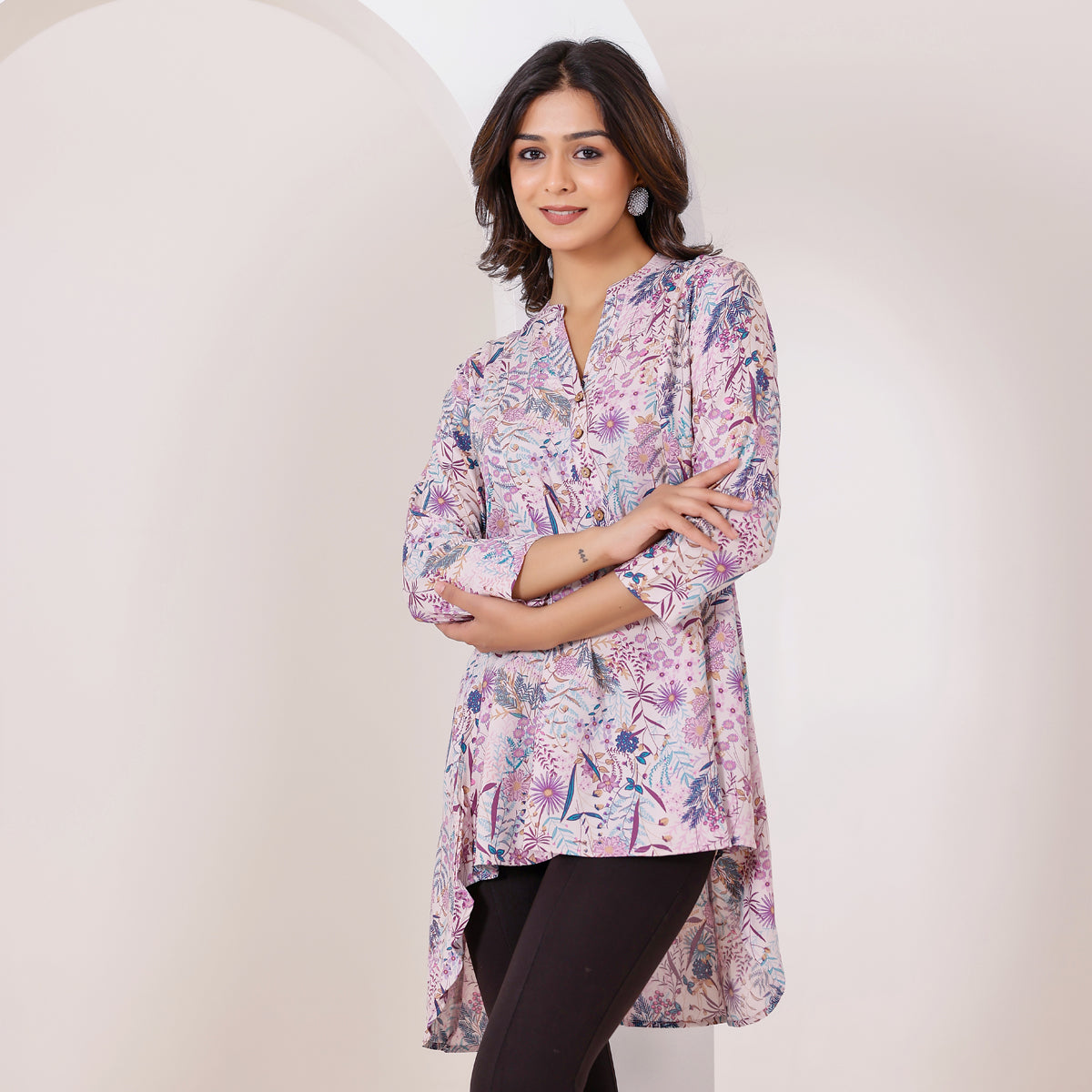 Lavender Multicolor Floral Print Rayon Tunic