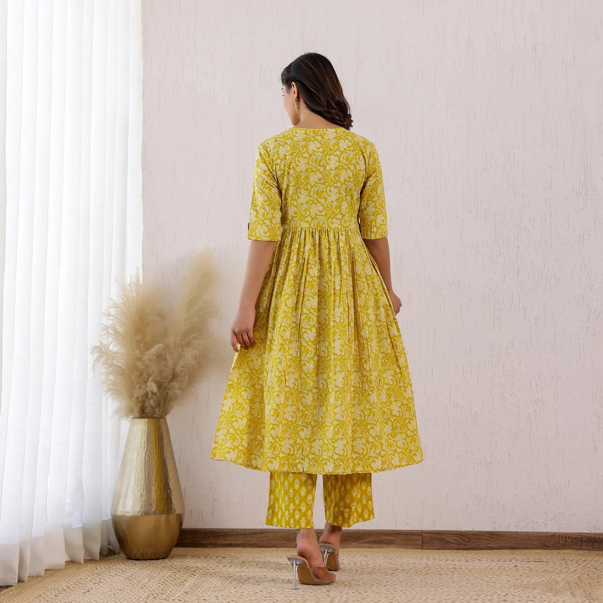 Mustard Yellow Floral Printed Cotton Co-ord set