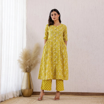 Mustard Yellow Floral Printed Cotton Co-ord set