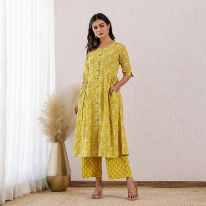 Mustard Yellow Floral Printed Cotton Co-ord set