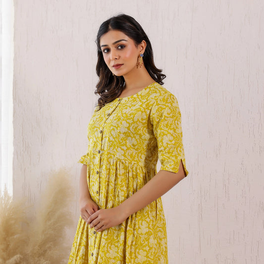 Mustard Yellow Floral Printed Cotton Co-ord set