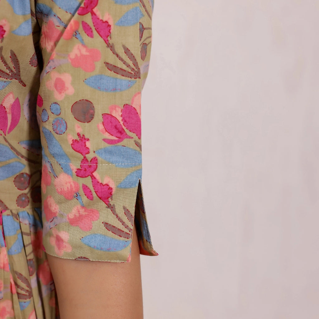 Pastel Green Floral Printed Cotton Kurti
