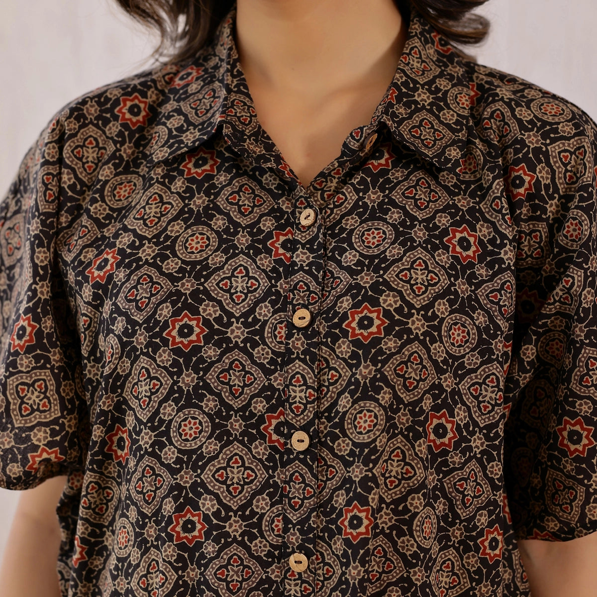 Black Ajrakh Printed Cotton Shirt Kaftan